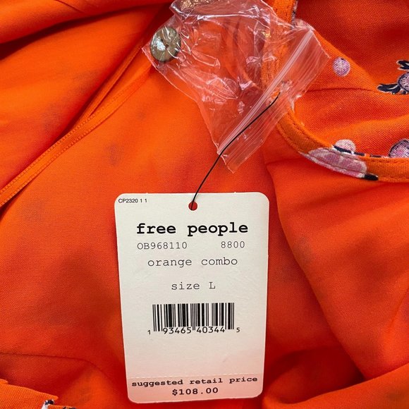 Free People Like A Lady Mini Dress in Orange Floral Print Size Large Sz L - Picture 10 of 11